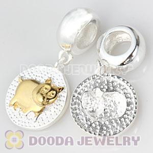 Gold Plated Sterling Silver Chinese Zodiac Pig Dangle Charm Bead Wholesale