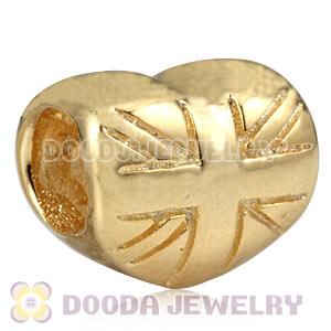 Gold Plated Sterling Union Jack Heart Bead Fit London 2012 Olympics European Bracelet