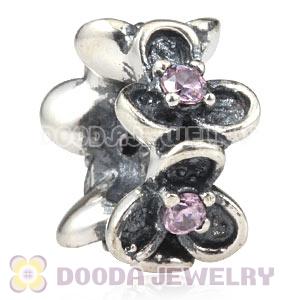 Antique Sterling Silver Wanda Garden Spacer Beads With Pink Stones