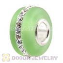 Green Frosted Glass Silver Core Bead With Austrian Crystal For European Bracelet