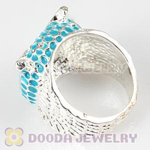 Wholesale 19mm Unisex Silver Plated Enamel Blue Owl Finger Ring 