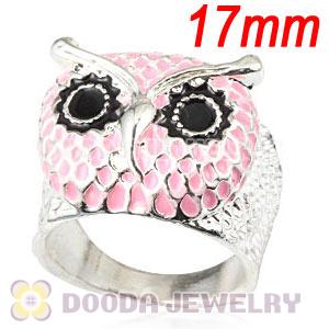 Wholesale 17mm Unisex Silver Plated Enamel Pink Owl Finger Ring 