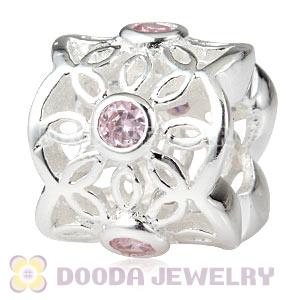 Authentic Sterling Silver European Radiance Charm Beads With Pink CZ Stones 