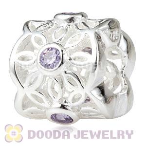 Authentic Sterling Silver European Radiance Charm Beads With Purple CZ Stones 