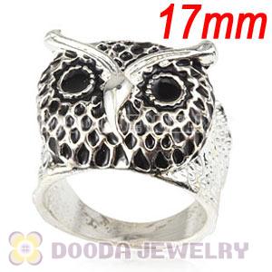 Wholesale 17mm Unisex Silver Plated Enamel Black Owl Finger Ring 