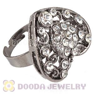 Wholesale Unisex Gun Black Plated White Crystal Heart Finger Ring  