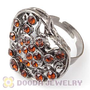 Wholesale Unisex Gun Black Plated Tawny Crystal Heart Finger Ring  