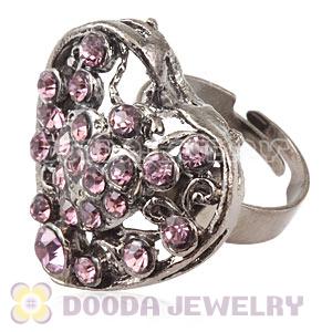 Wholesale Unisex Gun Black Plated Pink Crystal Heart Finger Ring  