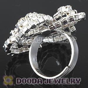 Wholesale Silver Plated White Crystal Flower Ring For Women 