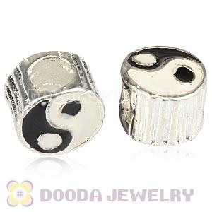 Wholesale Silver Plated Enamel European Yin Yang Charm Bead 