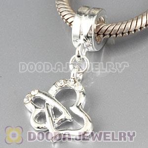 Silver Plated European Heart Dangle Charm Bead With Stone