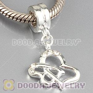 Silver Plated European Heart Dangle Charm Bead With Stone