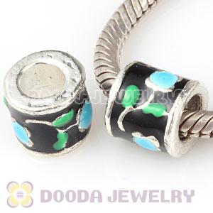 Wholesale Silver Plated European Charm Bead With Enamel Flower 