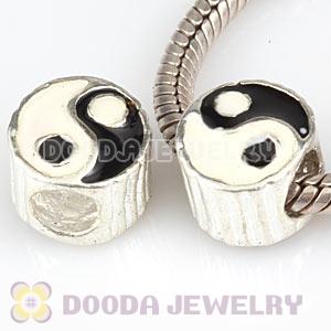 Wholesale Silver Plated Enamel European Yin Yang Charm Bead 