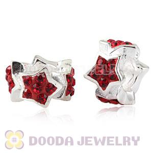 925 Sterling Silver Red Austrian Crystal Star Charm Beads Wholesale 