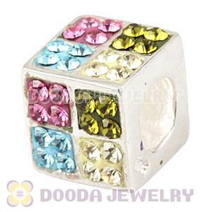 925 Sterling Silver Austrian Crystal Square Charm Beads Wholesale 