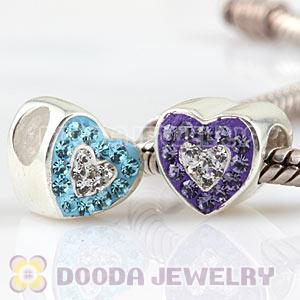  925 Sterling Silver Heart Charm Beads With Austrian Crystal Wholesale 