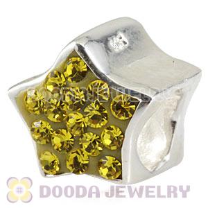  925 Sterling Silver Star Charm Beads With Yellow Austrian Crystal Wholesale 