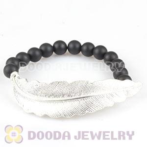 Black Agate Feather Beaded Bracelets Wholesale 
