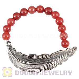Red Agate Feather Beaded Bracelets Wholesale 