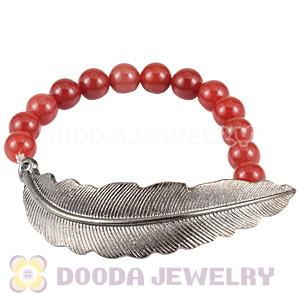Red Agate Feather Beaded Bracelets Wholesale 