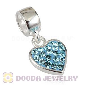 925 Sterling Silver Heart Dangle Charms With Cyan Austrian Crystal Wholesale