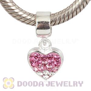 925 Sterling Silver Heart Dangle Charms With Austrian Crystal Wholesale