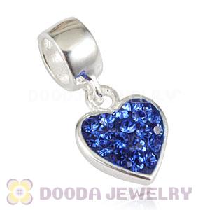 925 Sterling Silver Heart Dangle Charms With Blue Austrian Crystal Wholesale