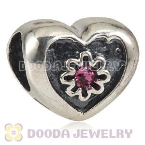  925 Sterling Silver Heart Charm Beads With Pink Crystal Stones Wholesale 