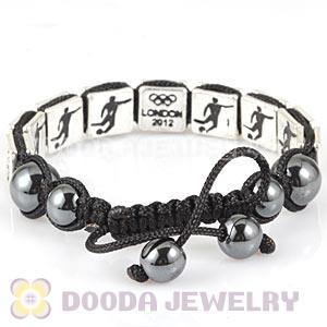 Handmade London 2012 Olympics Football Square Alloy Bracelets With Hematite