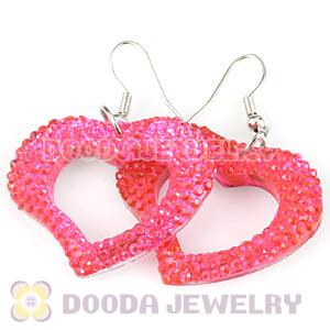 Pink Crystal Heart Basketball Wives Bamboo Hoop Earrings 