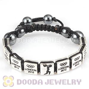 Handmade London 2012 Olympics Weightlifting Square Alloy Bracelets With Hematite