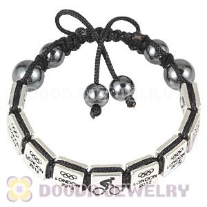 Handmade London 2012 Olympics Cycling Road Square Alloy Bracelets With Hematite