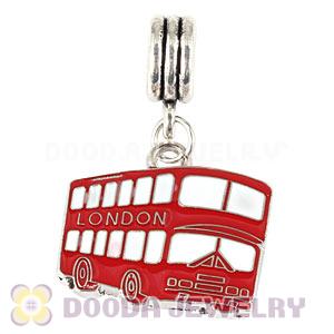 Platinum Plated Alloy Beads Dangle Enamel London Double Decker Bus Charms