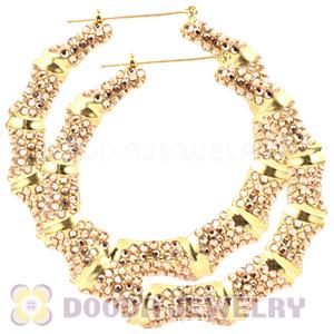 90mm Gold Basketball Wives Bamboo Crystal Hoop Earrings Wholesale