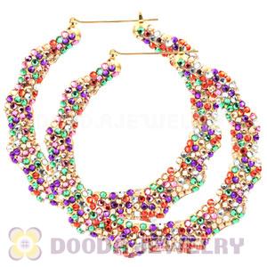 90mm Colorful Basketball Wives Bamboo Crystal Hoop Earrings Wholesale