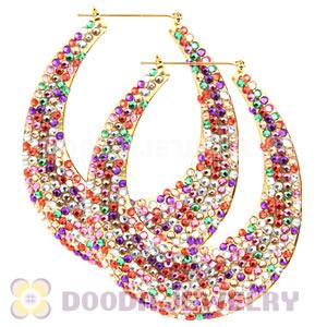 76X90mm Colorful Basketball Wives Bamboo Crystal Water Drop Earrings 