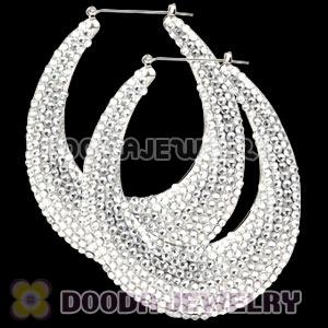 76X90mm Silver Basketball Wives Bamboo Crystal Water Drop Earrings 