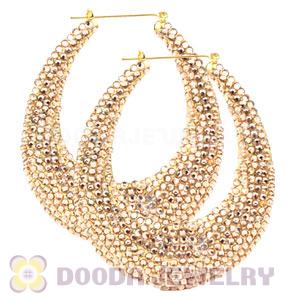 76X90mm Gold Basketball Wives Bamboo Crystal Water Drop Earrings 