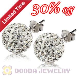 10mm Sterling Silver White Czech Crystal Ball Stud Earrings Wholesale
