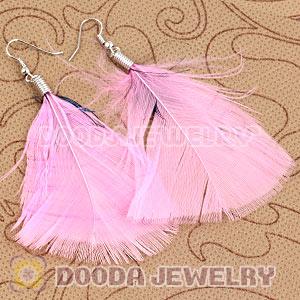 Fashion Bohemian Magenta Feather Earrings With Alloy Fishhook Wholesale