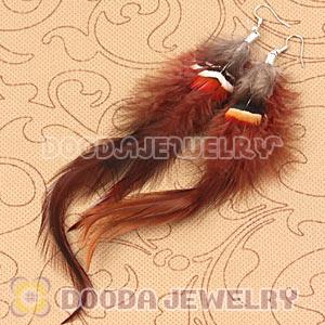 Cheap Long Purple And Grizzly Feather Earrings With Alloy Fishhook Wholesale