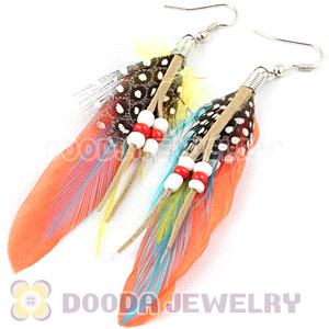 Cheap Tibetan Jaderic Indian Styles  Red Feather Earrings Adorned With Mix Bead 