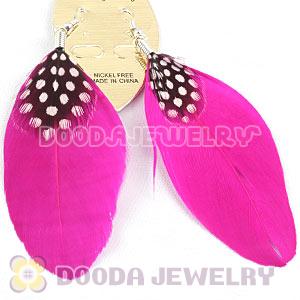 Wholesale Fashion BOHO Pink Feather Earrings With Decorated Dot 
