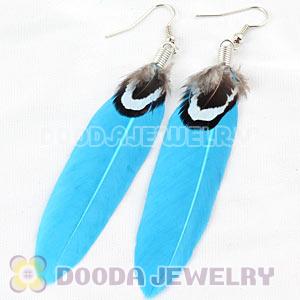 Fashion Blue Tibetan Jaderic Bohemia Styles Feather Earrings