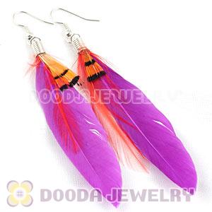 Wholesale Navy Tibetan Jaderic Indianstyles Grizzly Feather Earrings