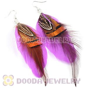 Pink Tibetan Jaderic Bohemia Grizzly Feather Earrings Wholesale