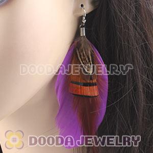 Pink Tibetan Jaderic Bohemia Grizzly Feather Earrings Wholesale