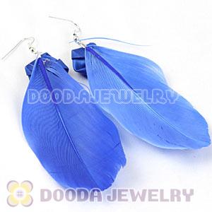 Wholesale Blue Tibetan Jaderic Indianstyles Flower Feather Earrings