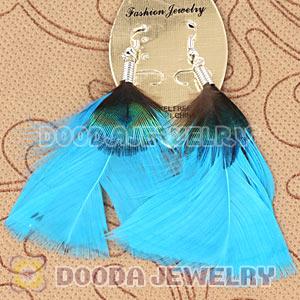 Fashion Cyan Bohemian Feather Earrings With Alloy Fishhook Wholesale